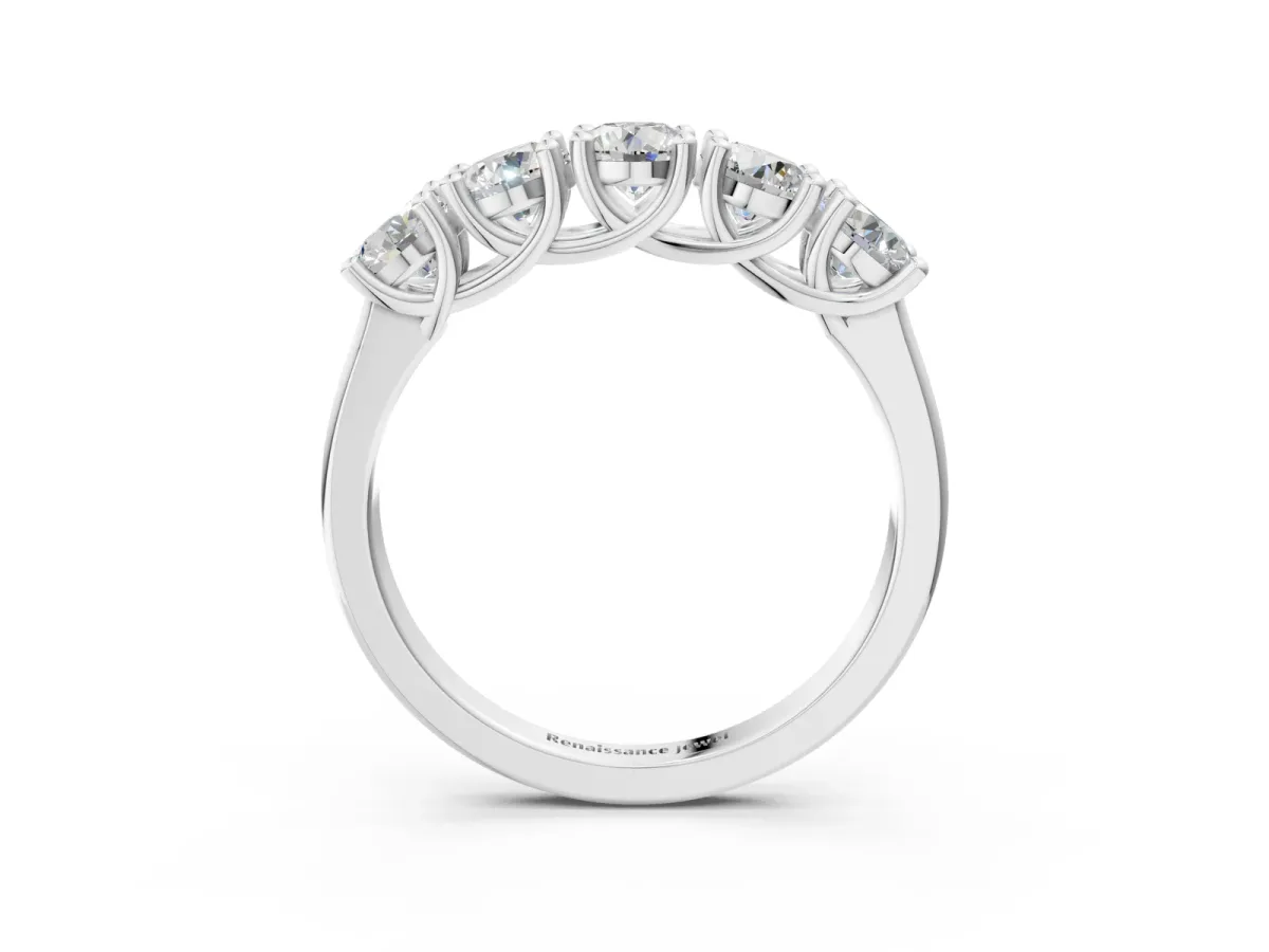 Five-Stone Round Diamond Prong-Set White Gold Band Silver