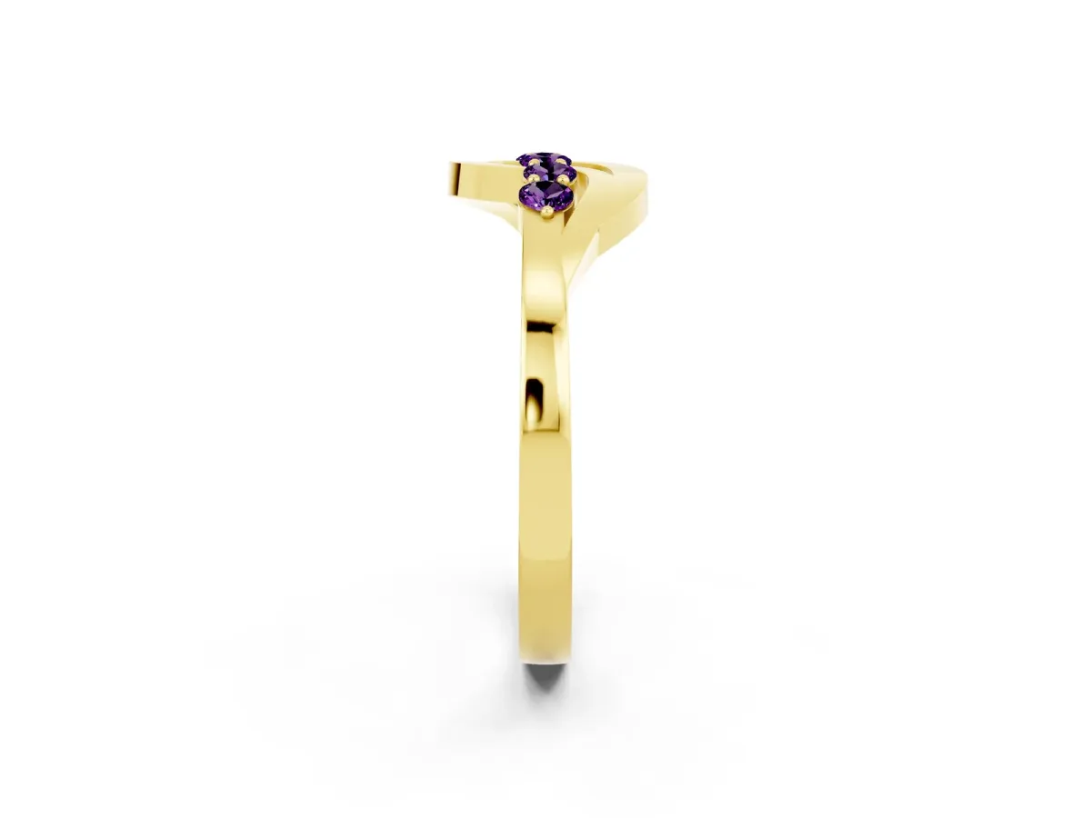 Five-Stone Round Amethyst Crossover Band with Prong Setting Yellow gold