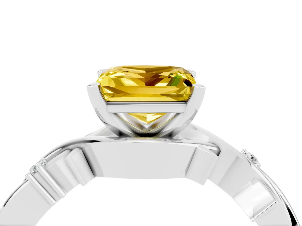 Princess Cut Yellow Sapphire Solitaire Ring with Twisted Band and Prong Setting Silver