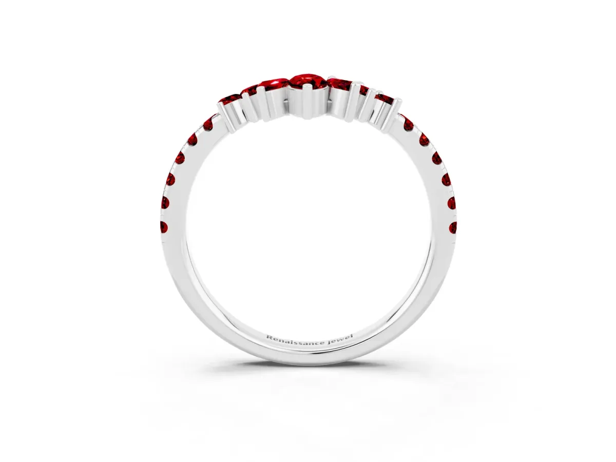 Chevron Marquise and Round Ruby Open Band with Prong Setting Silver