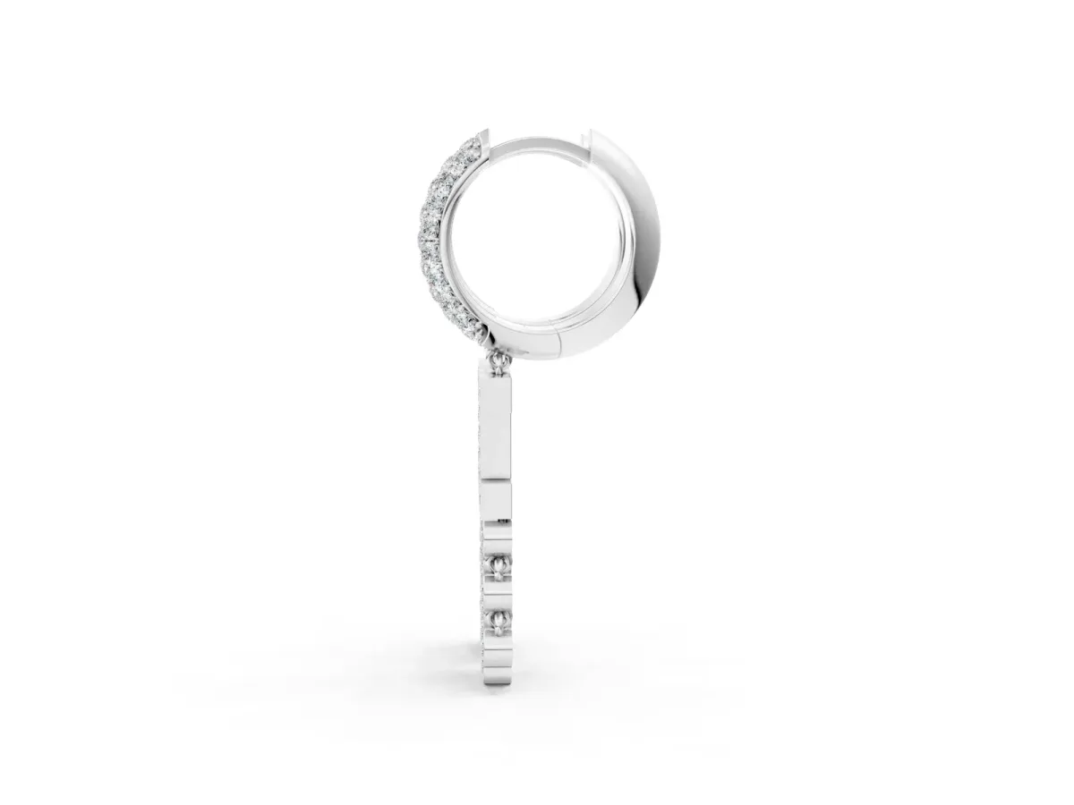 Round Diamond Initial I Huggie Hoop Earrings Silver