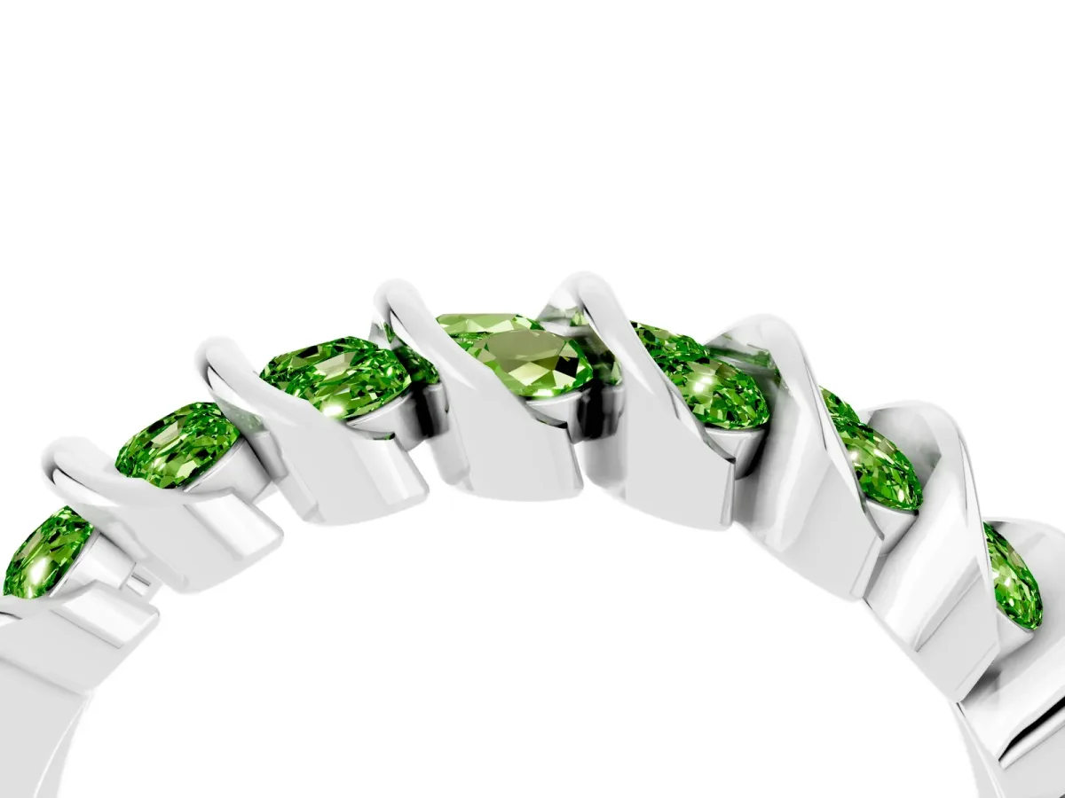 Channel Set Round Peridot Multi-Row Band White gold