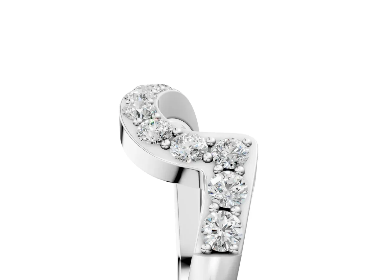 Round Diamond Pavé Chevron Wedding Band White gold
