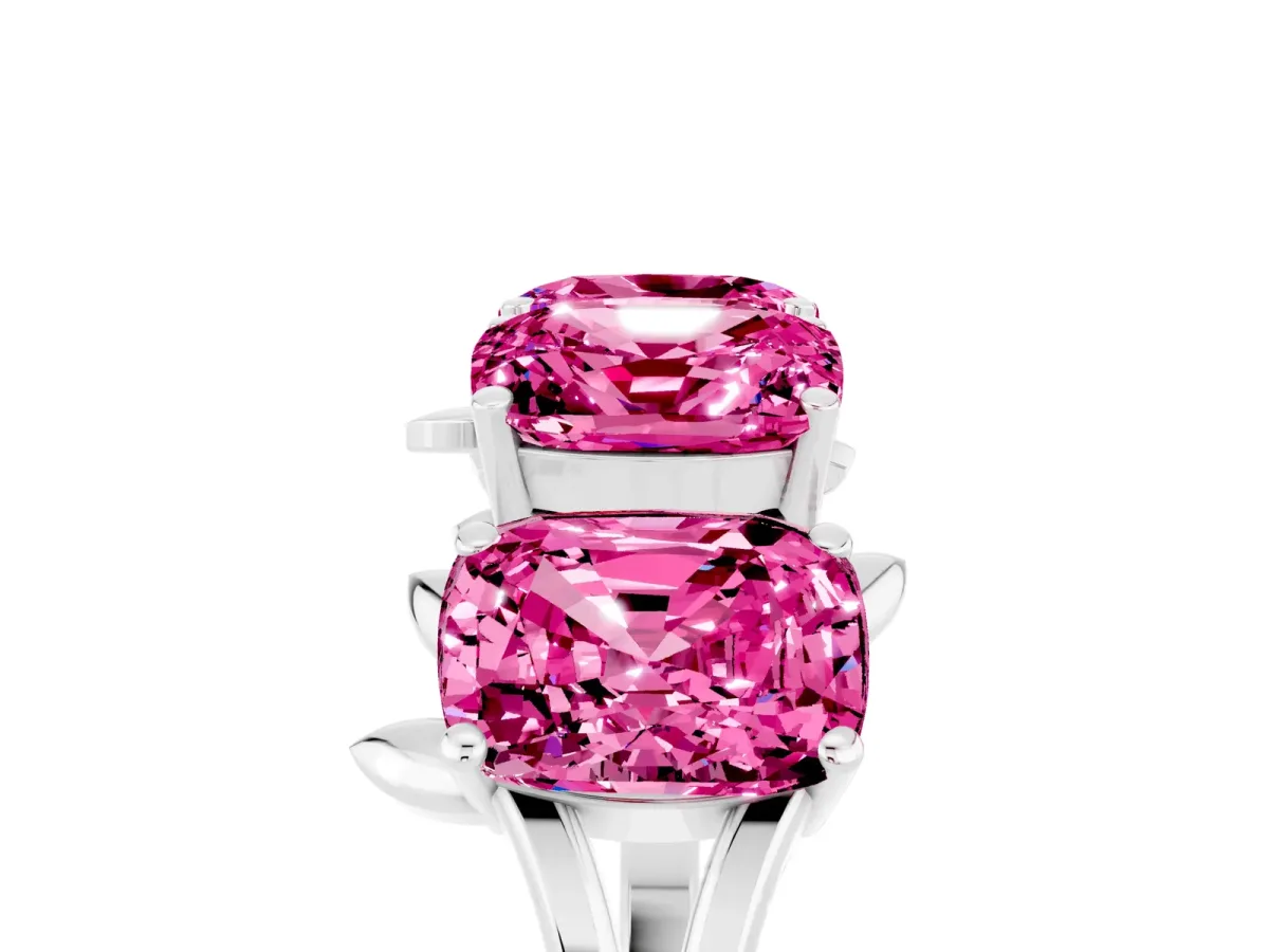 Emerald Cut Pink Sapphire Prong-Set Half Eternity Band Silver