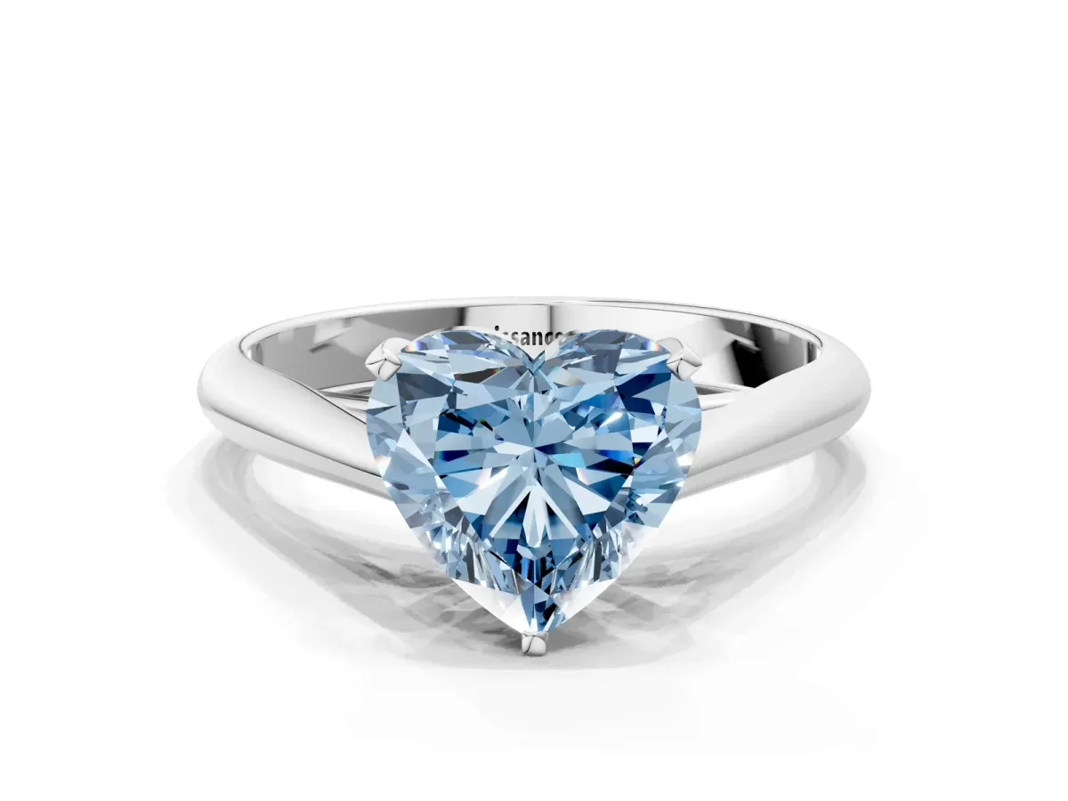 Fancy Blue Heart Cut Diamond Solitaire Engagement Ring with Cathedral Setting and Four-Prong Mount Silver