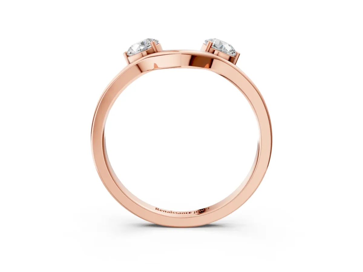 Dual Round Diamond Open Band Ring with Prong Setting Rose gold