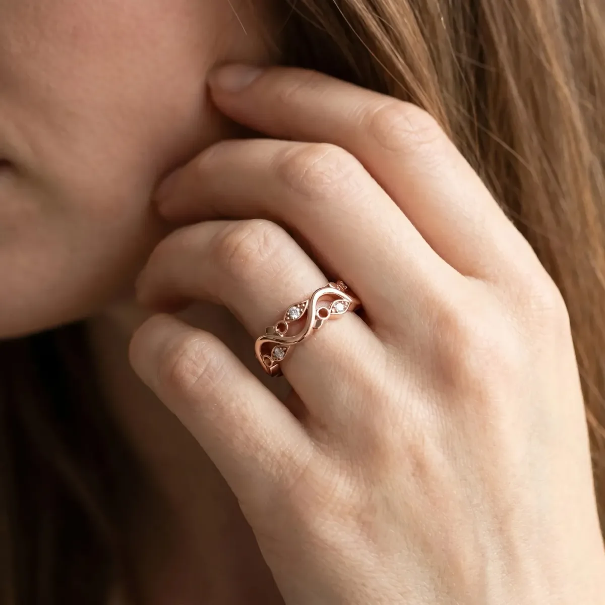 Marquise Diamond Vine Eternity Band with Bezel Setting Rose gold