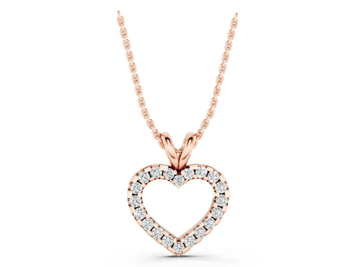 Round Diamond Heart Pendant with Pavé Setting Rose gold