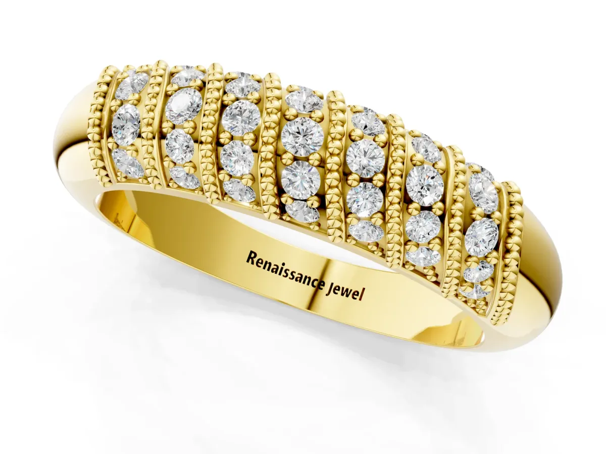 Channel Set Round Diamond Dome Band Yellow gold