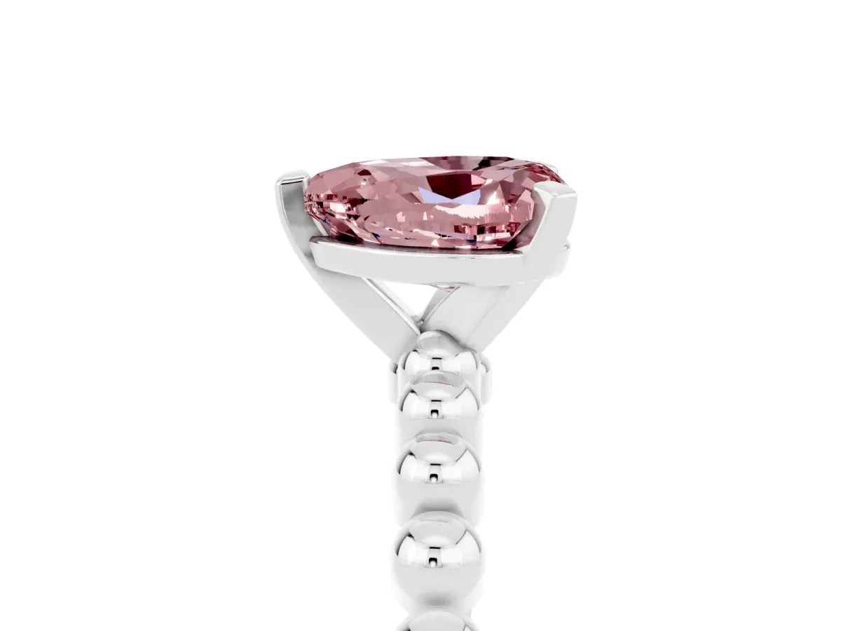 Heart Cut Morganite Solitaire Ring with Beaded Band and Prong Setting Silver