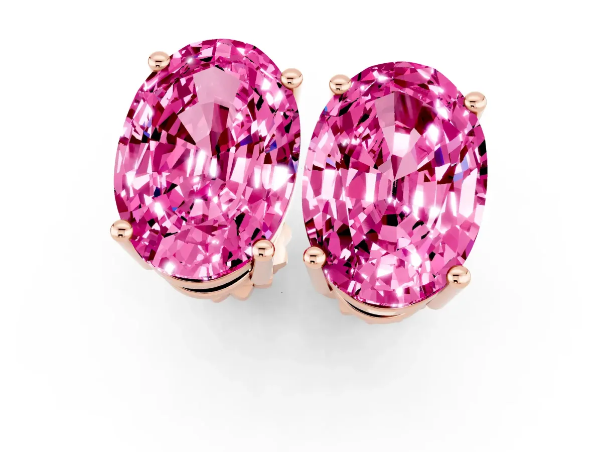 Oval Cut Pink Sapphire Stud Earrings Rose gold