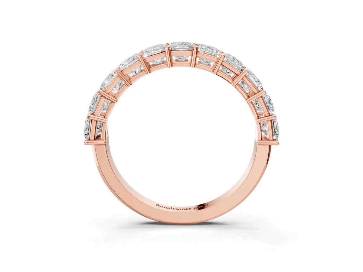 Princess Cut Half Eternity Band with Shared Prong Setting Rose gold