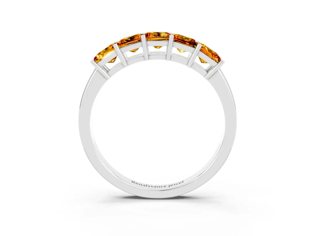 Princess Cut Five-Stone Citrine Band with Prong Setting Platinum