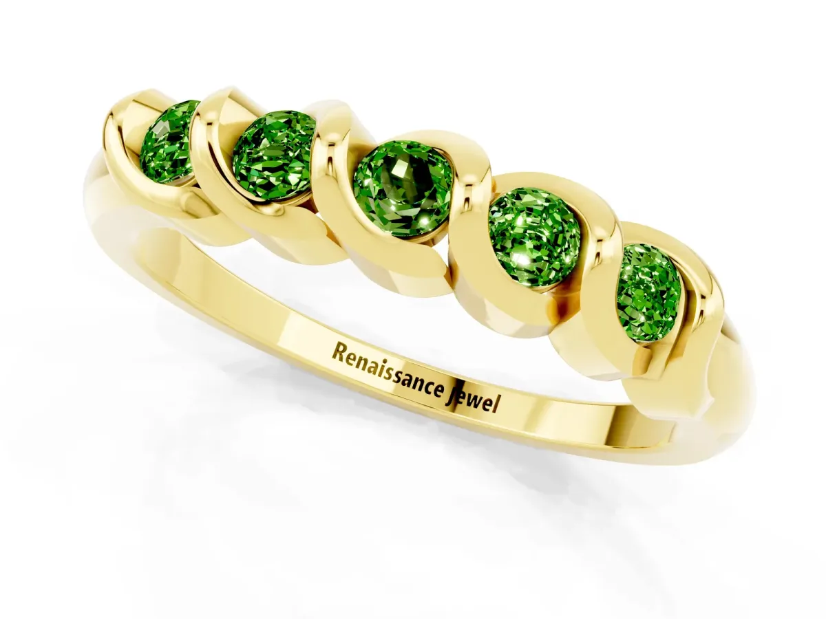 Round Peridot Eternity Band with Twist Prong Setting Yellow gold
