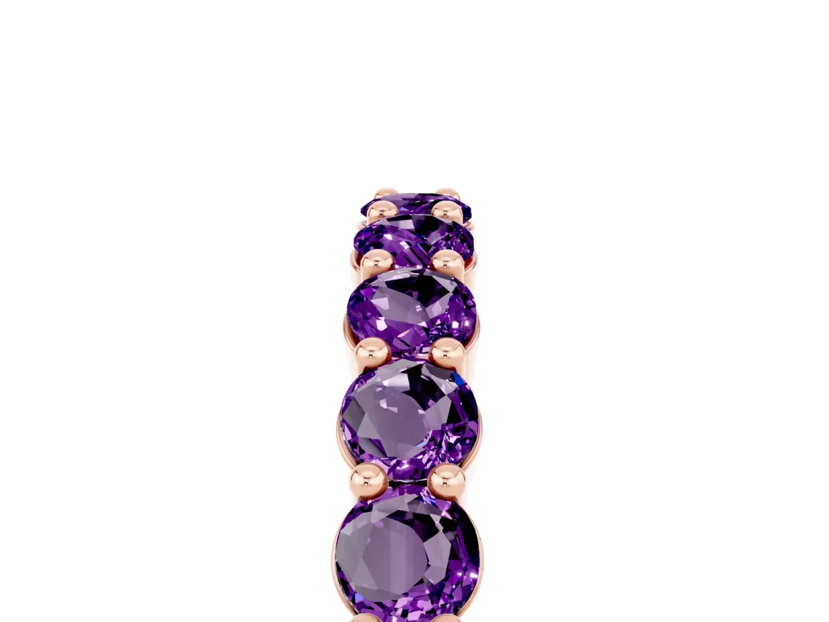 Round Amethyst Half Eternity Band with Prong Setting Rose gold