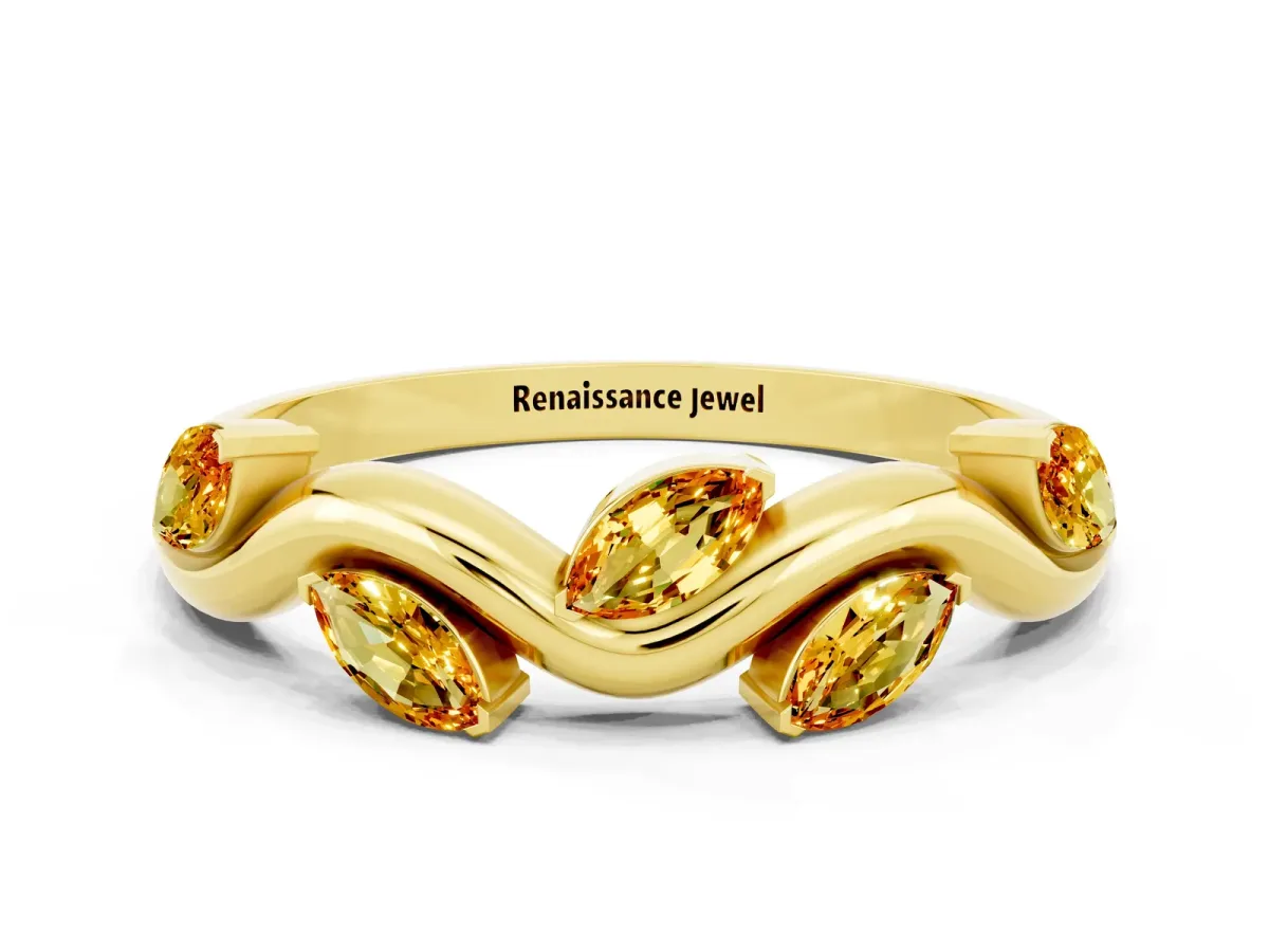 Marquise Citrine Twisted Band with Prong Setting Yellow gold