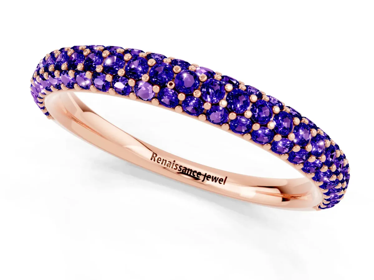 Round Tanzanite Pavé Eternity Band with Shared Prong Setting Rose gold