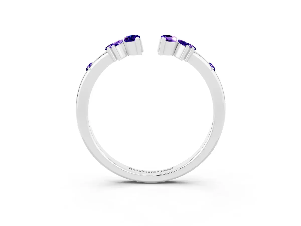 Open Marquise Cluster Tanzanite Band with Prong Setting Silver