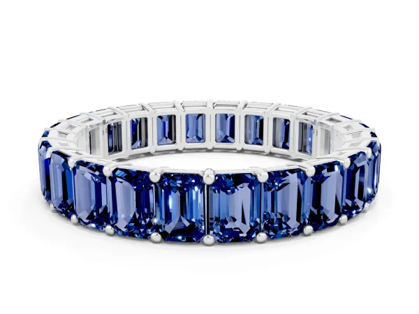 Emerald Cut Blue Sapphire Eternity Band with Shared Prong Setting Platinum