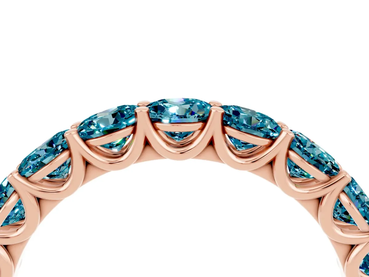 Round Blue Topaz Shared Prong Eternity Band Rose gold