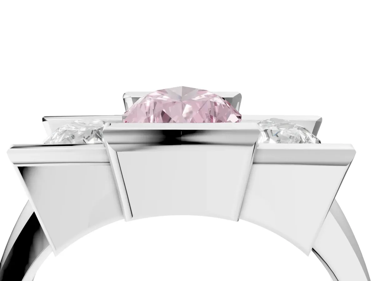 Fancy Pink Three Stone Pear Cut Cut Channel Set Diamond Ring Silver