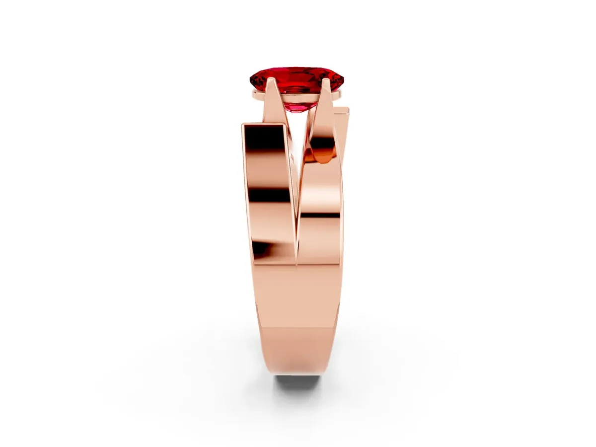 Modern Tension Set Oval Cut Ruby Solitaire Wide Band Ring Rose gold