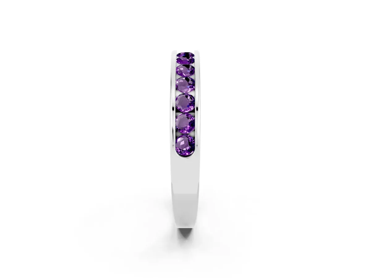 Channel Set Round Amethyst Eternity Band Silver