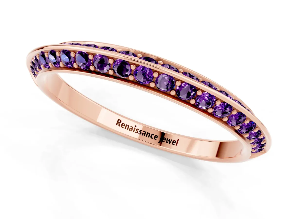 Double Row Pavé Round Amethyst Eternity Band with Channel Setting Rose gold