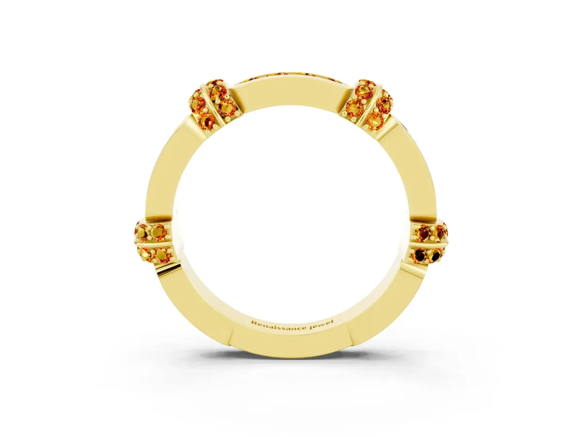 Pavé Round Citrine Link Band with Bezel Setting Yellow gold