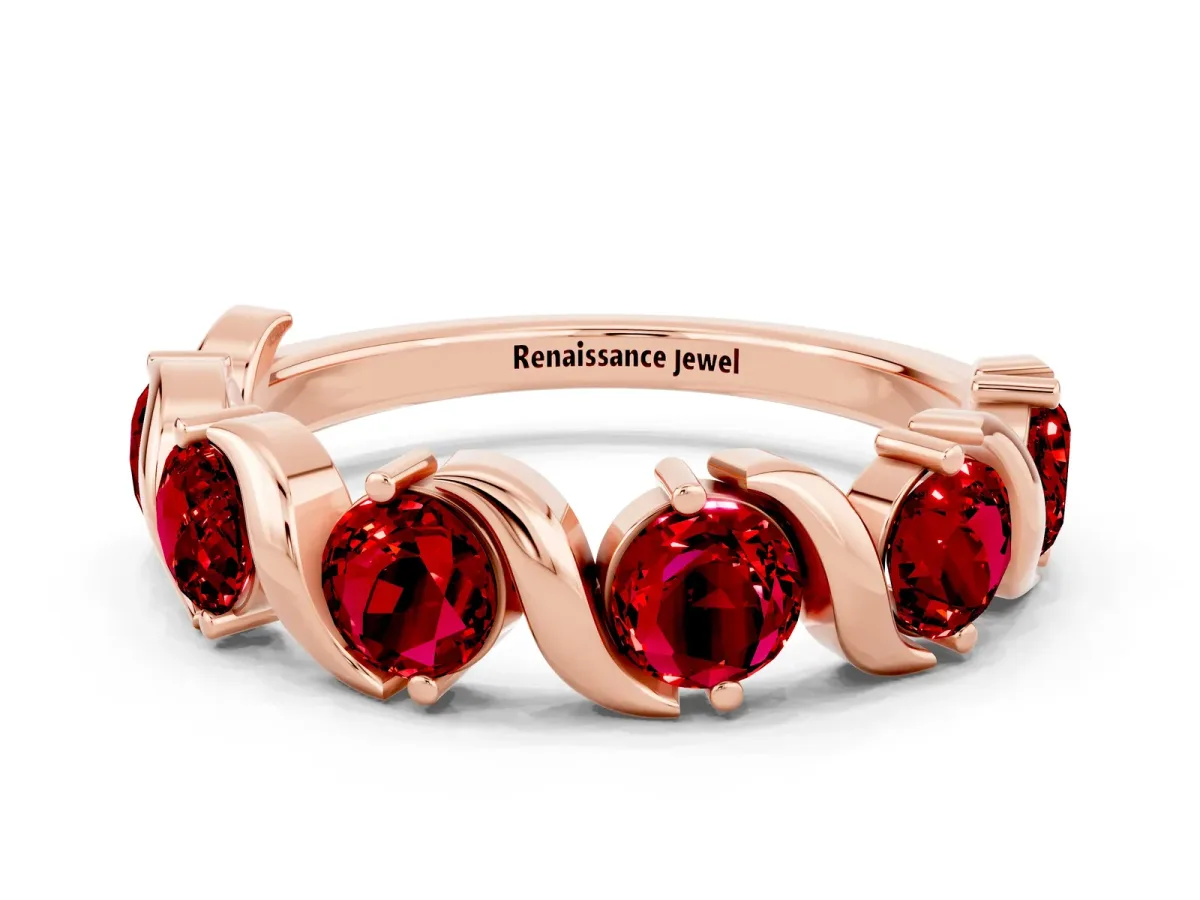 Round Ruby Half Eternity Band with Wave Prong Setting Rose gold