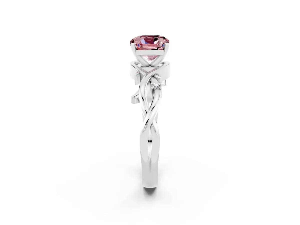 Cushion Cut Morganite Solitaire Ring with Twisted Band and Prong Setting Silver