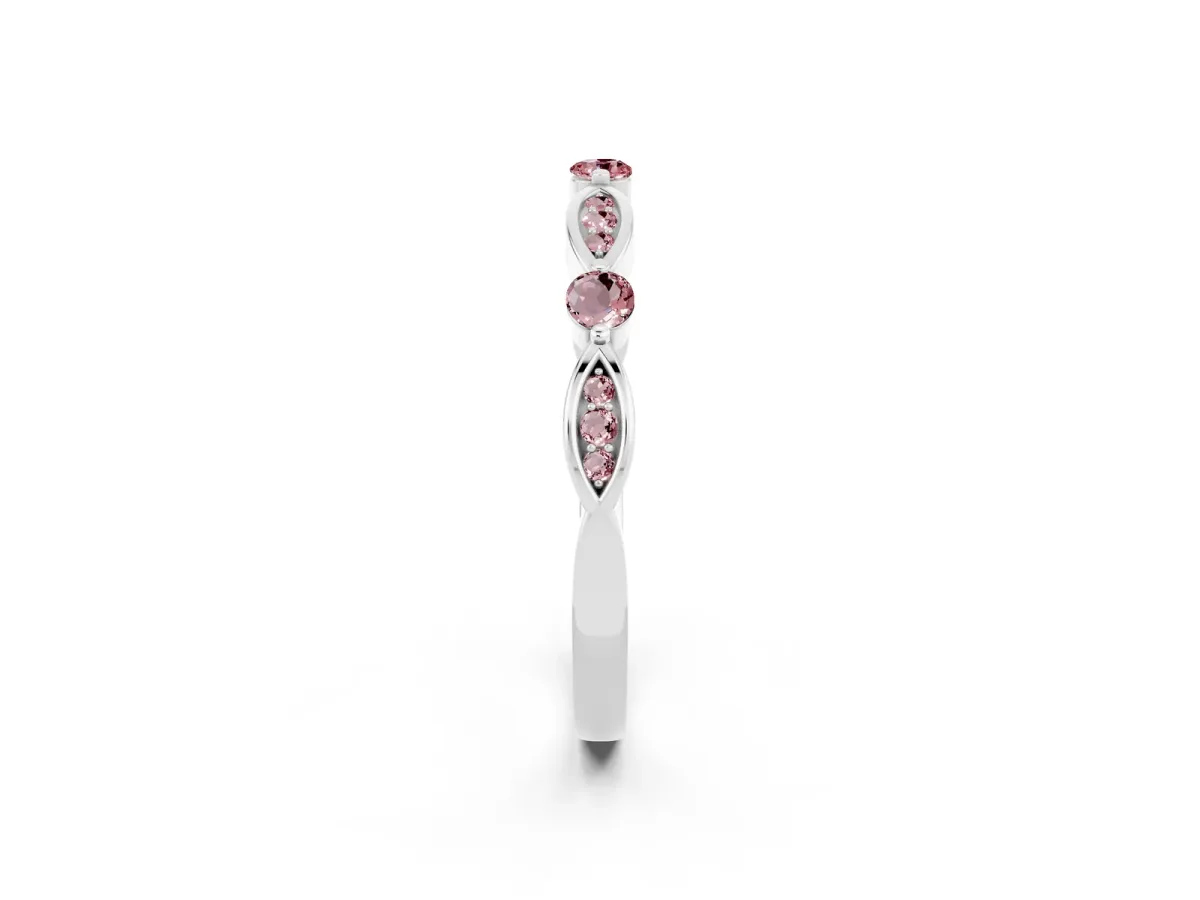 Marquise and Round Morganite Milgrain Band with Bezel Setting Silver