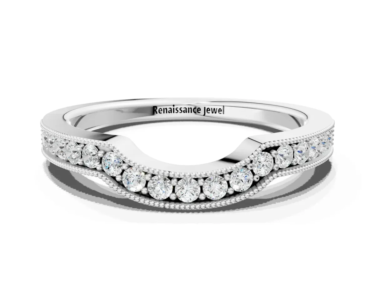 Curved Round Diamond Band with Milgrain Pavé Setting Platinum