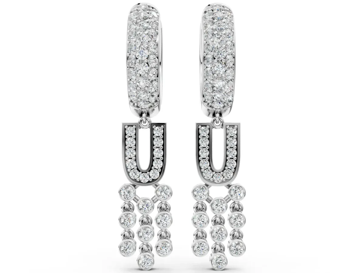 Round Diamond Initial U Huggie Hoop Earrings Silver