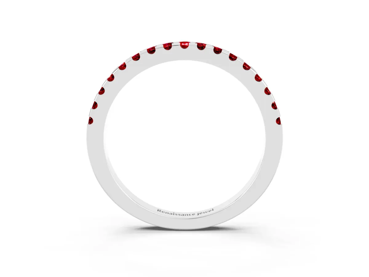 Round Ruby Pavé Set Eternity Band with Micro Prong Setting Silver