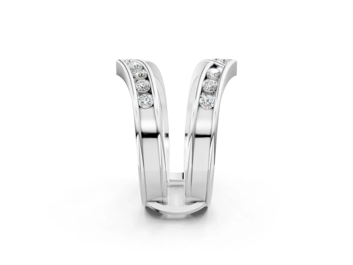 Round Diamond Channel-Set Chevron Band Silver