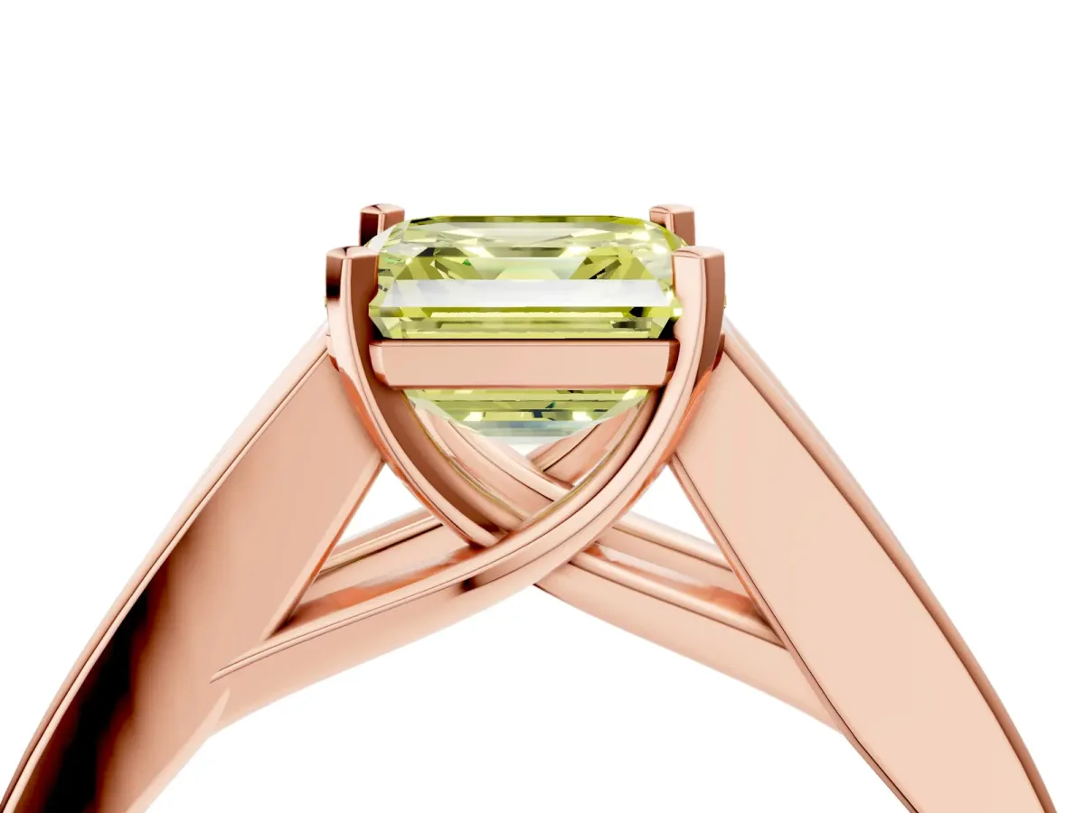 Fancy Yellow Asscher Cut Cut Channel Set Solitaire Ring with Four-Prong Setting Rose gold