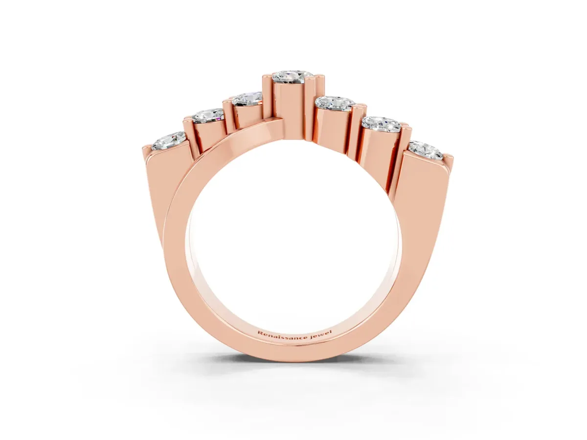 Round Moissanite Prong-Set Crossover Band Rose gold