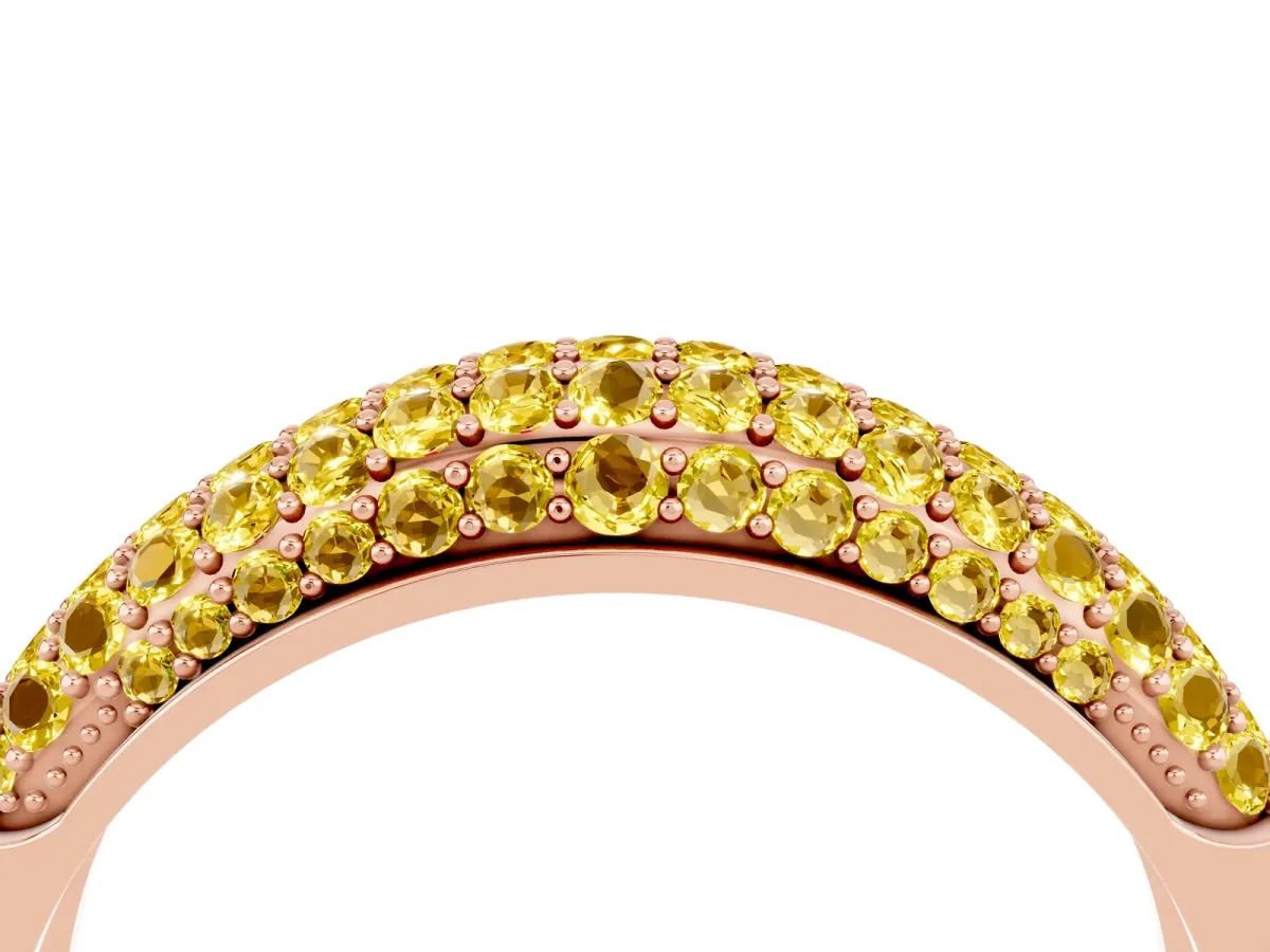 Three-Row Pavé Round Yellow Sapphire Dome Band Rose gold