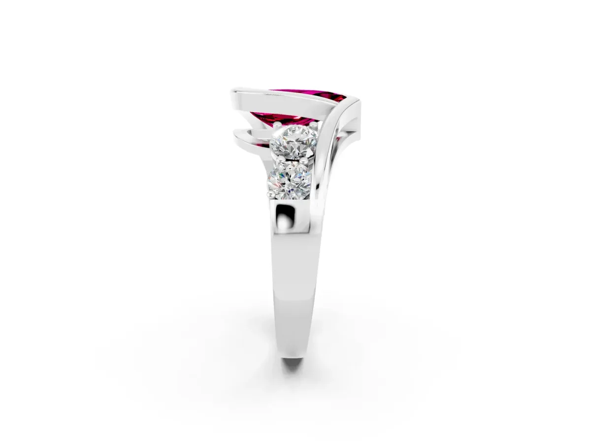 Bezel Set Pear Cut Garnet Bypass Ring with Round Accents Platinum