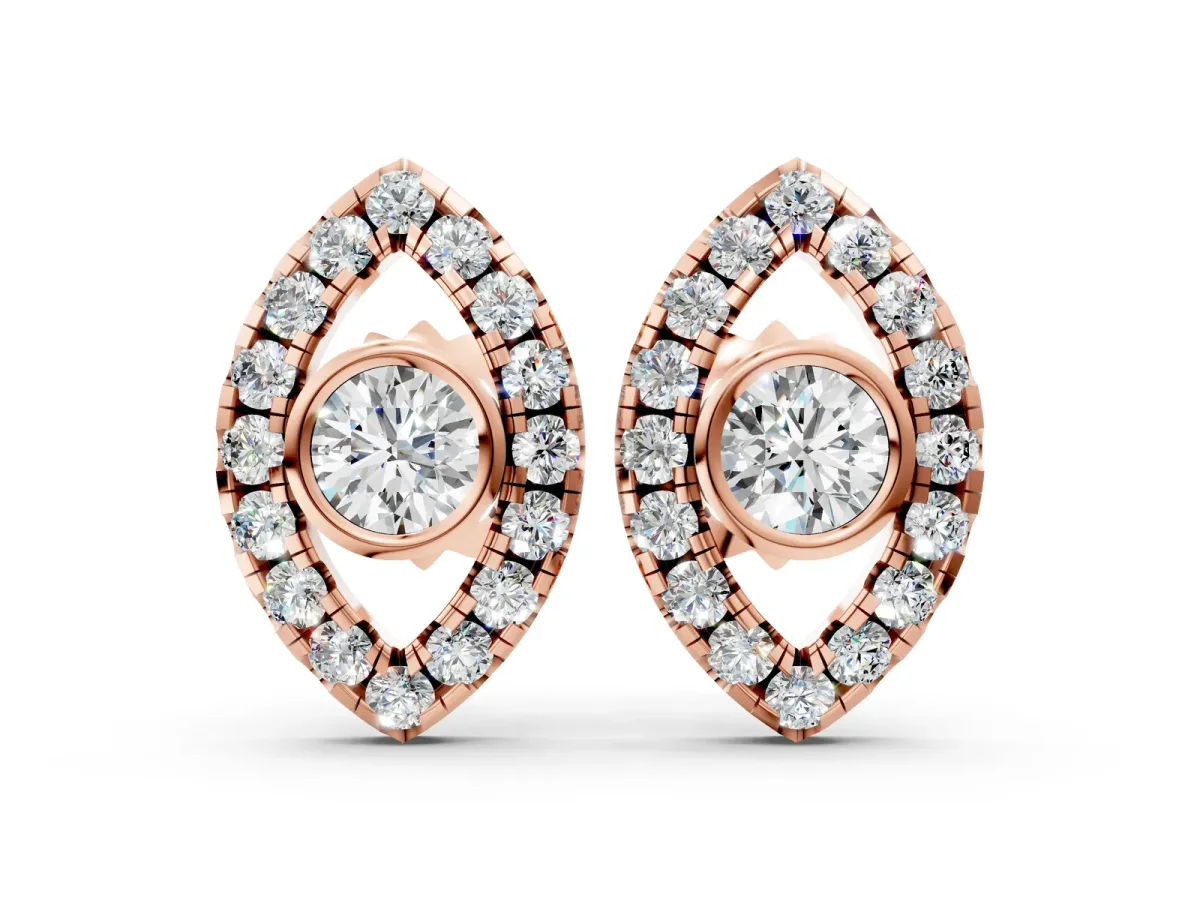 Round Diamond Evil Eye Stud Earrings Rose gold