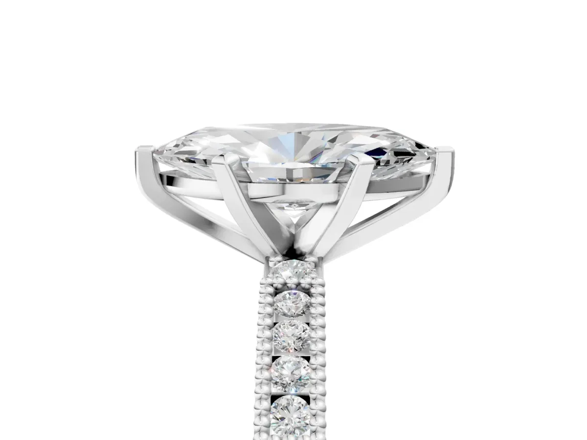 Marquise Cut Solitaire with Pavé Band and Four-Prong Setting Silver