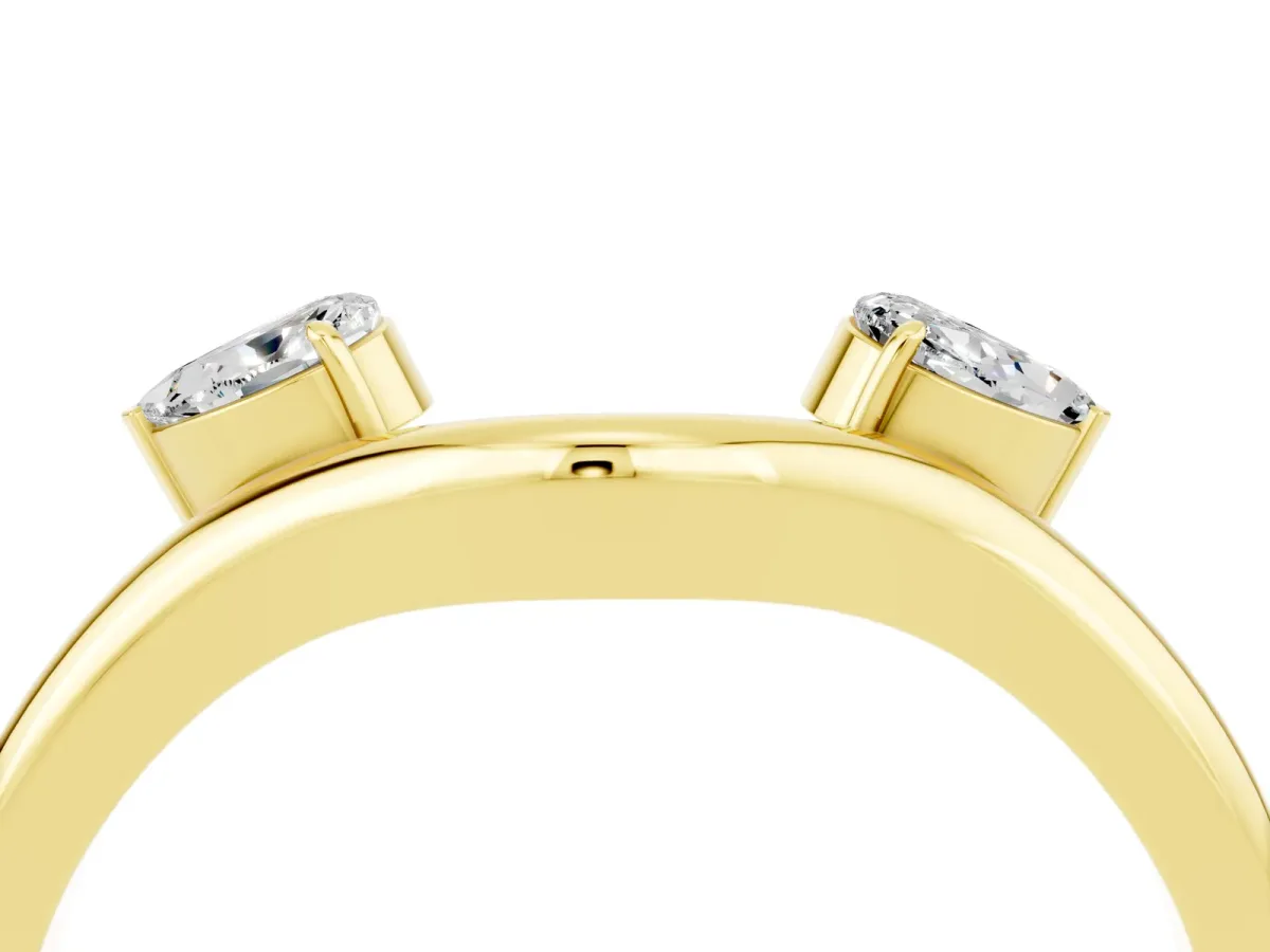 Pear Cut Moissanite Two-Stone Open Band Ring with Prong Setting Yellow gold