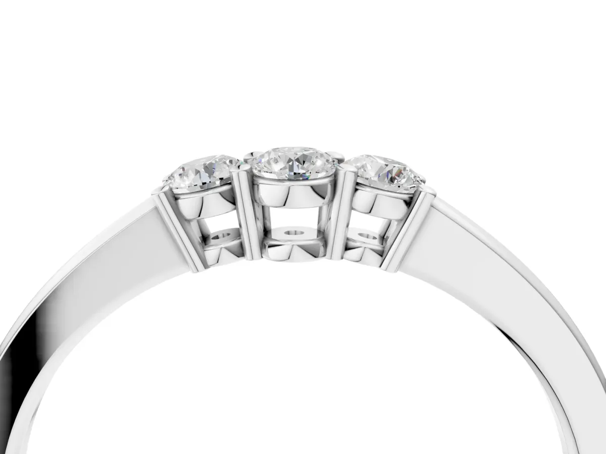 Three-Stone Round Diamond Tension Set Solitaire Band with Prong Setting White gold