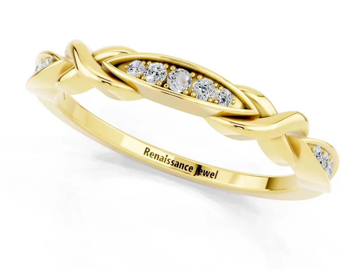 Twisted Marquise Moissanite Pavé Band with Shared Prong Setting Yellow gold