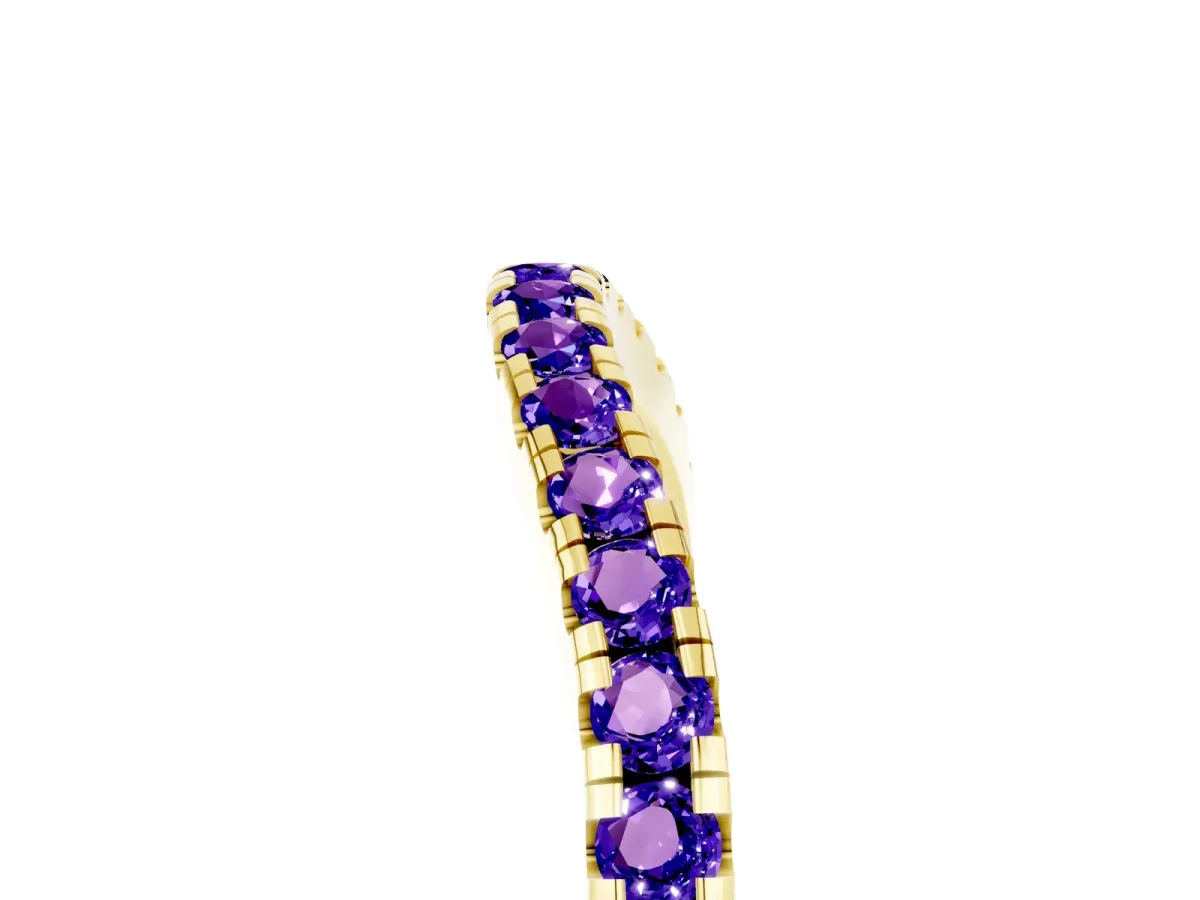 Round Tanzanite Pavé Half Eternity Band with Shared Prong Setting Yellow gold