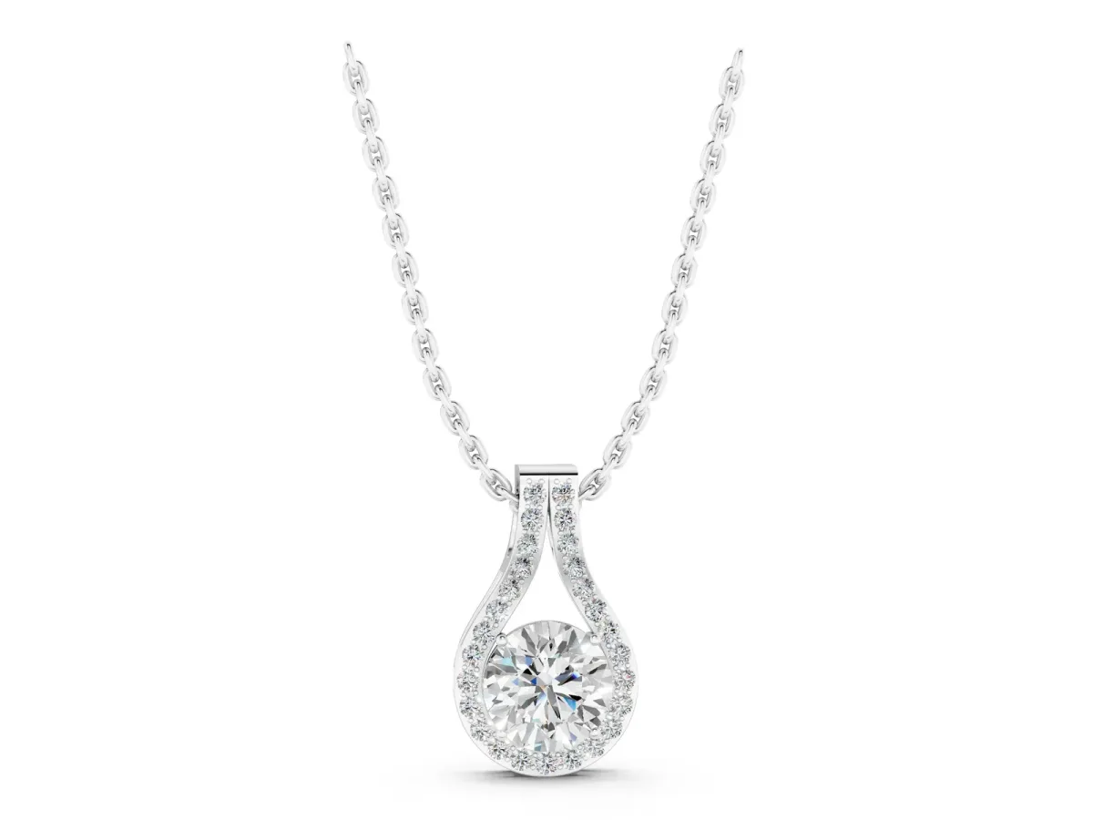 Round Halo Prong-Set Pendant Silver