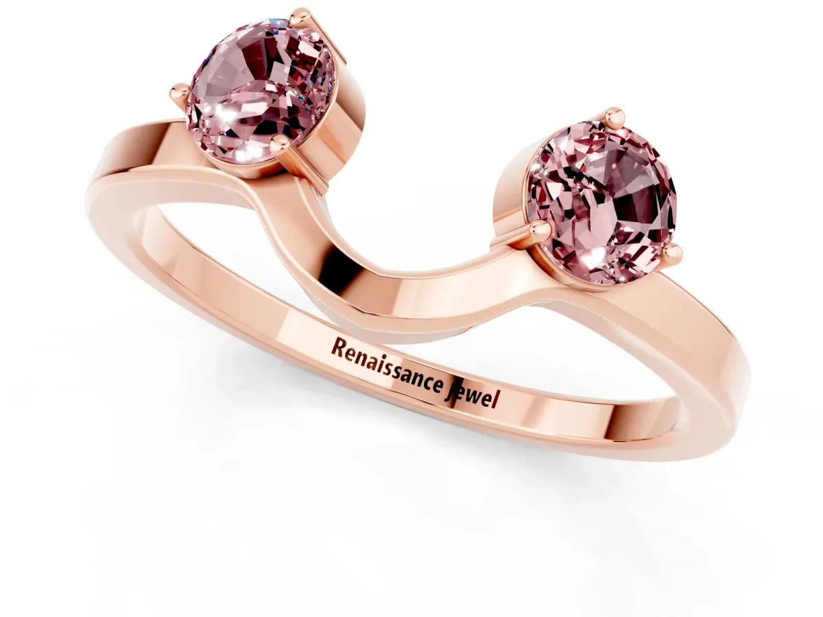 Dual Round Morganite Open Band Ring with Prong Setting Rose gold