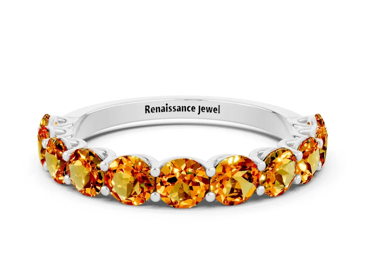 Round Citrine Shared Prong Eternity Band White gold
