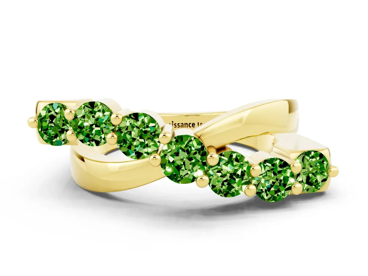 Round Peridot Prong-Set Crossover Band Yellow gold